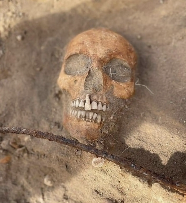 remains of woman with a sickle across her neck